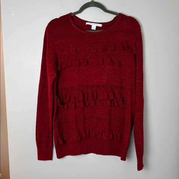 Diane Von Furstenberg Maroon Wool Blend Ruffle Sweater - L - Picture 2 of 9
